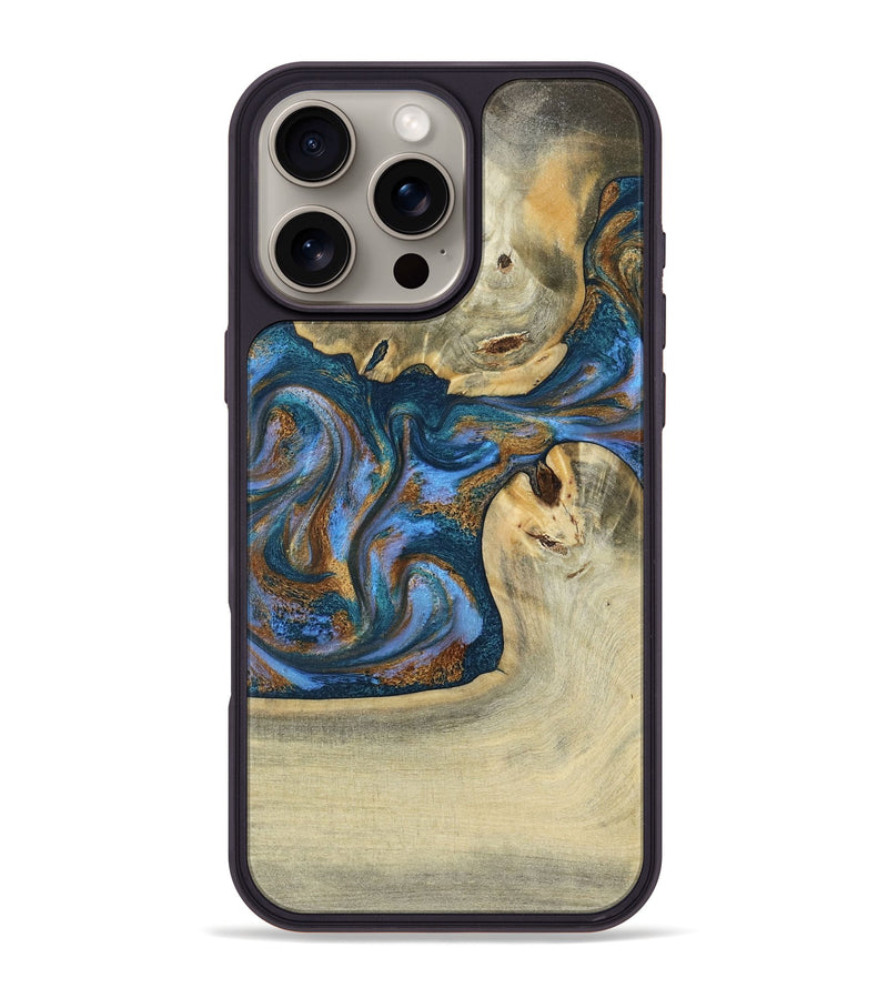 iPhone 16 Pro Max Wood Phone Case - Atreus (Teal & Gold, 786830)