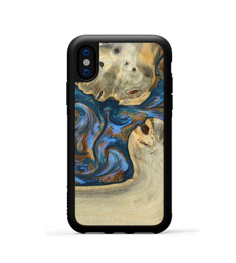 iPhone Xs Wood Phone Case - Atreus (Teal & Gold, 786830)