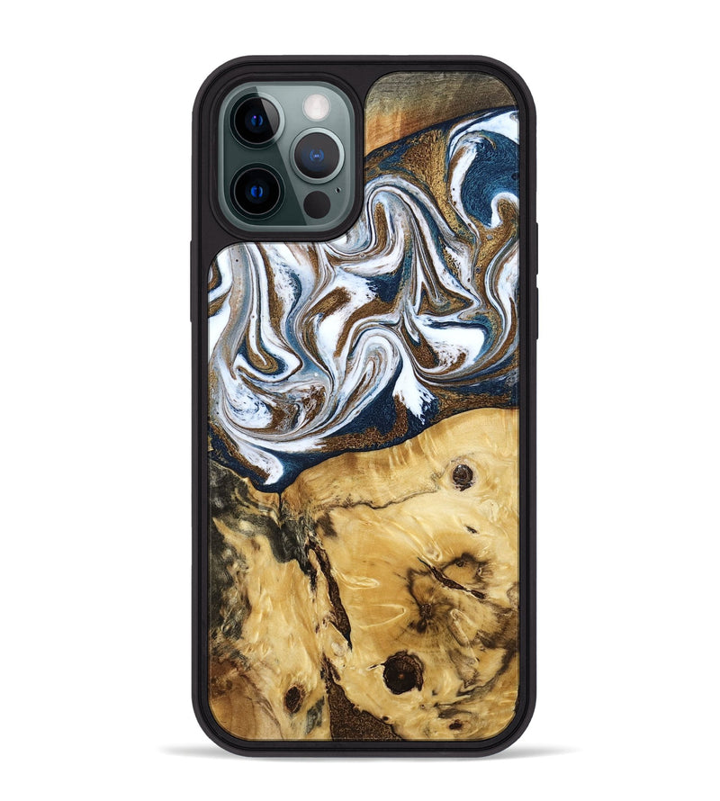 iPhone 12 Pro Max Wood Phone Case - Treva (Teal & Gold, 787200)