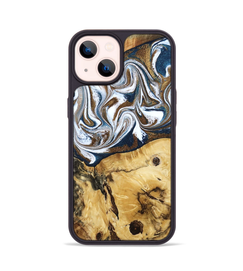 iPhone 14 Wood Phone Case - Treva (Teal & Gold, 787200)
