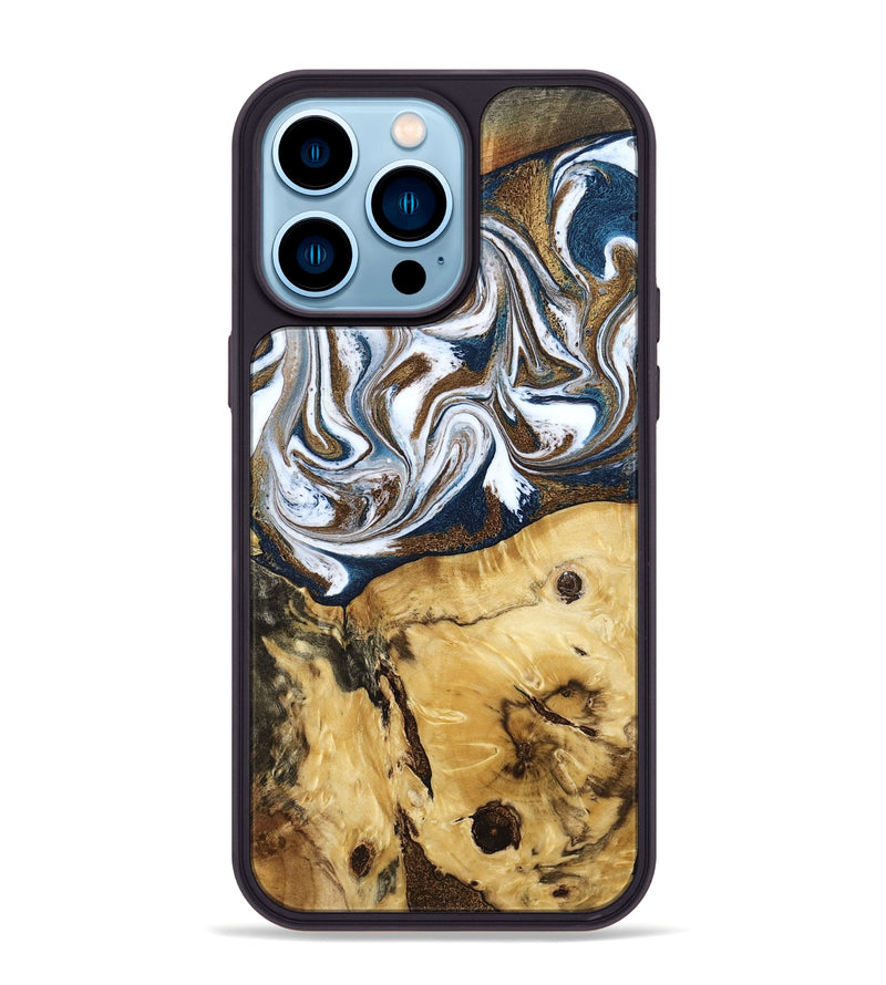 iPhone 14 Pro Max Wood Phone Case - Treva (Teal & Gold, 787200)