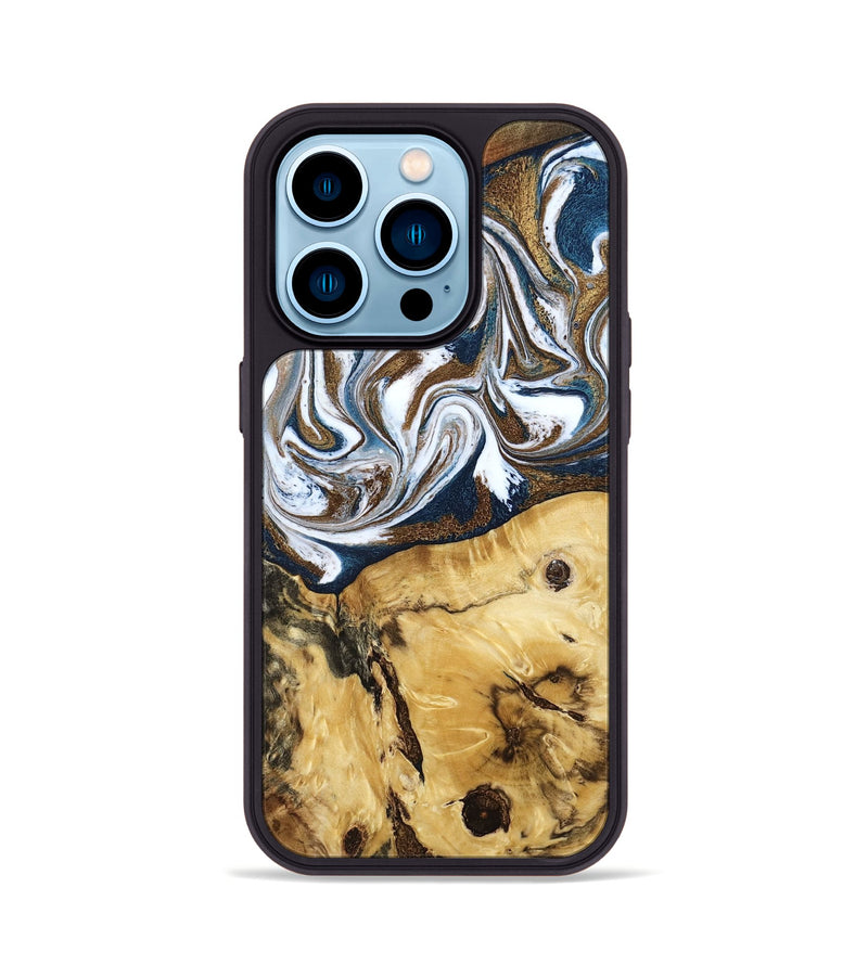 iPhone 14 Pro Wood Phone Case - Treva (Teal & Gold, 787200)