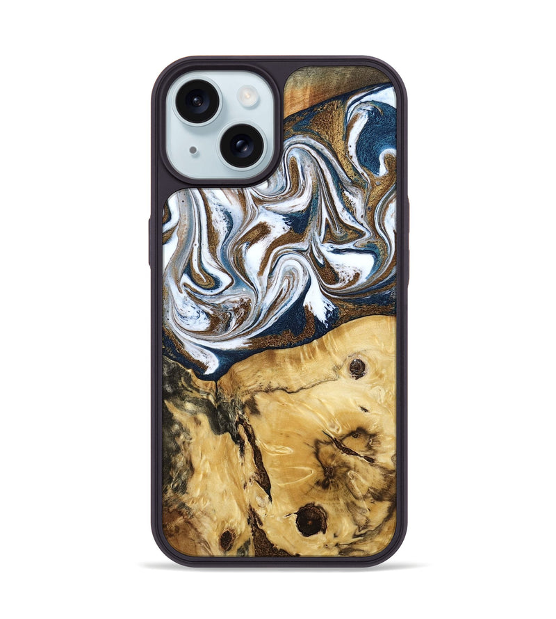 iPhone 15 Wood Phone Case - Treva (Teal & Gold, 787200)
