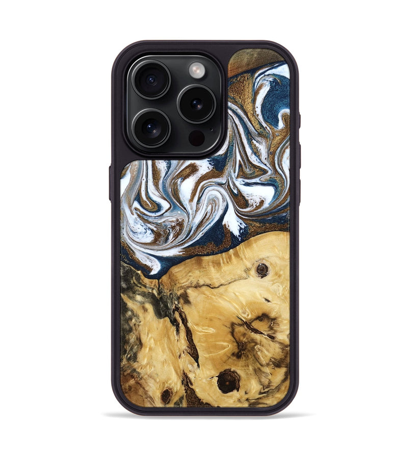 iPhone 15 Pro Wood Phone Case - Treva (Teal & Gold, 787200)