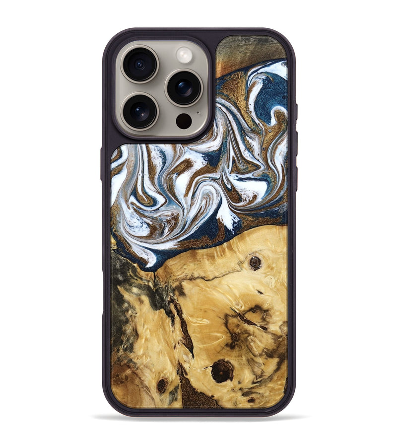 iPhone 16 Pro Max Wood Phone Case - Treva (Teal & Gold, 787200)