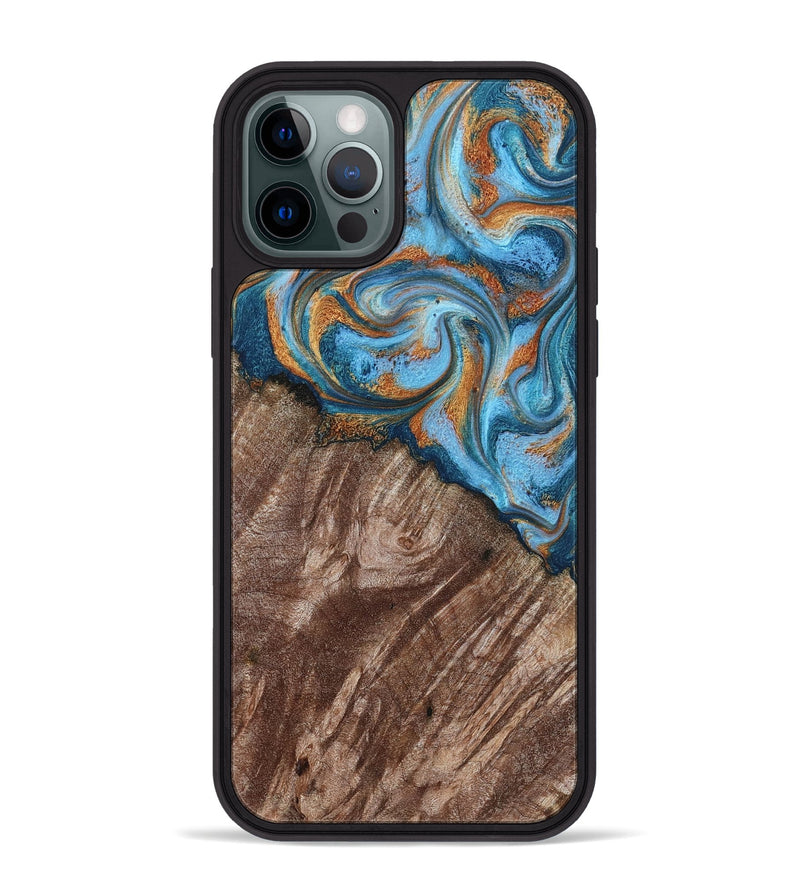 iPhone 12 Pro Max Wood Phone Case - Kaylen (Teal & Gold, 787205)