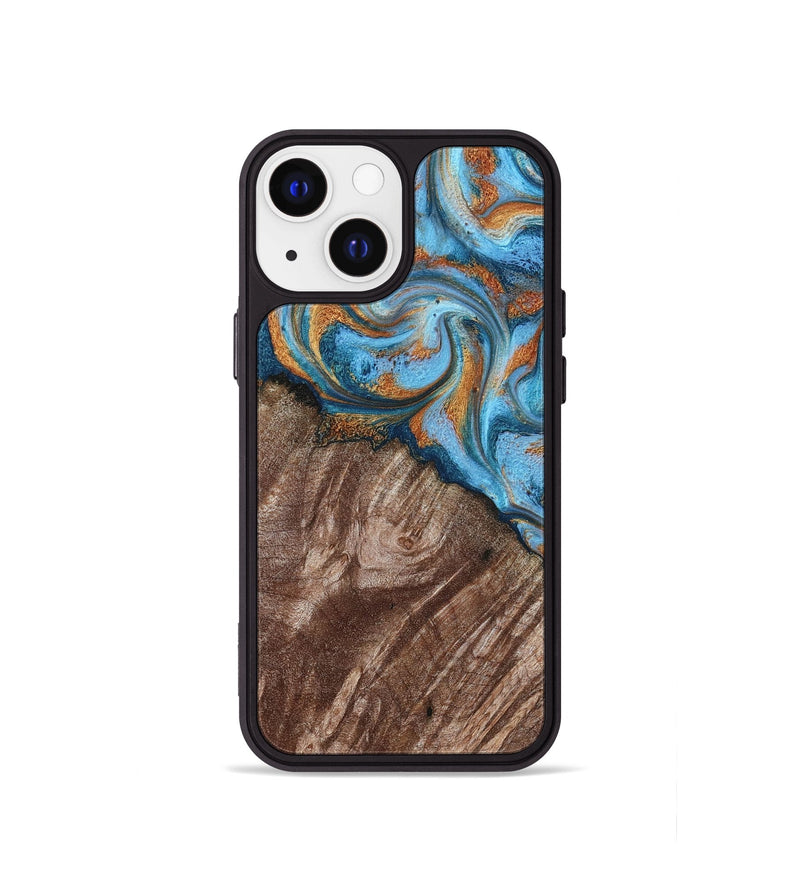 iPhone 13 mini Wood Phone Case - Kaylen (Teal & Gold, 787205)