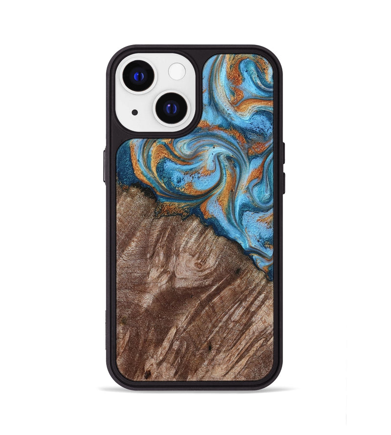 iPhone 13 Wood Phone Case - Kaylen (Teal & Gold, 787205)