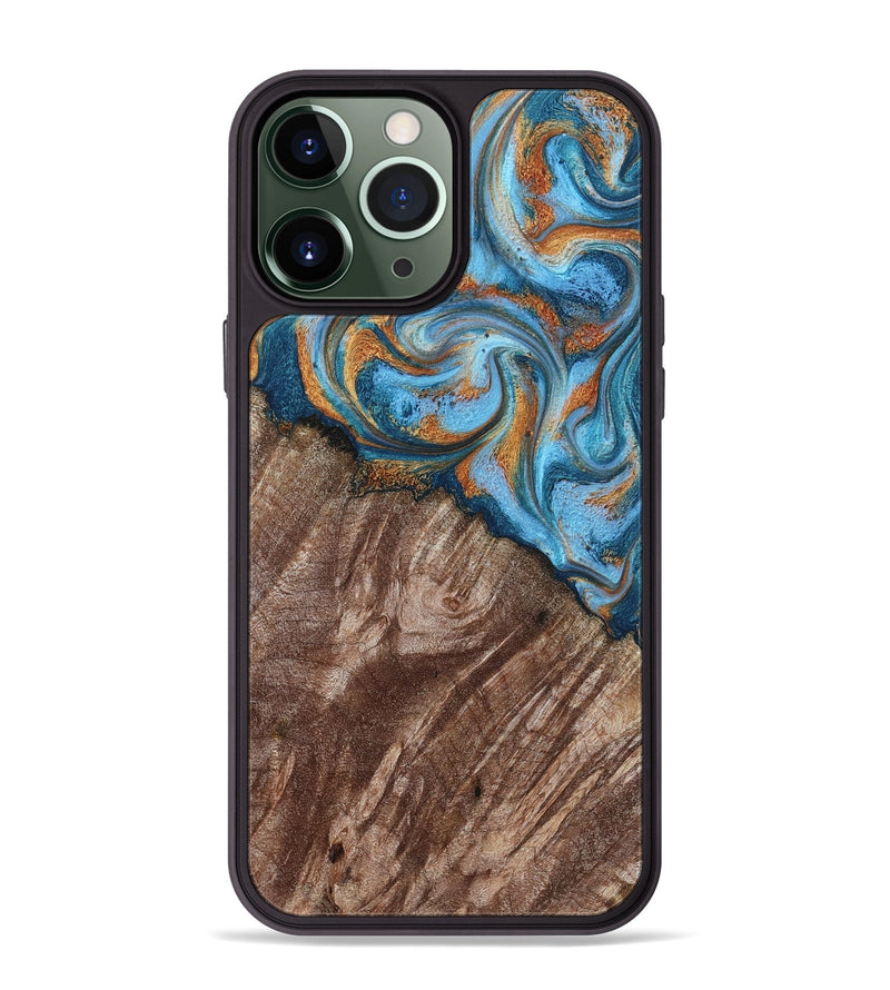 iPhone 13 Pro Max Wood Phone Case - Kaylen (Teal & Gold, 787205)