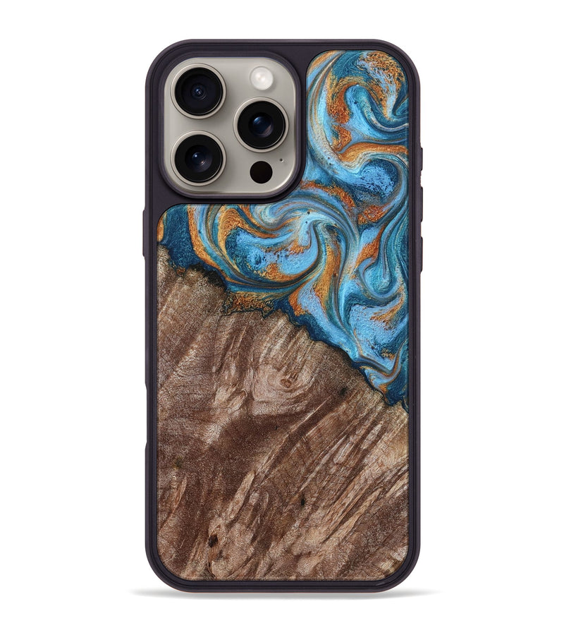 iPhone 16 Pro Max Wood Phone Case - Kaylen (Teal & Gold, 787205)