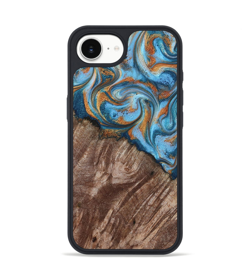 iPhone 16e Wood Phone Case - Kaylen (Teal & Gold, 787205)
