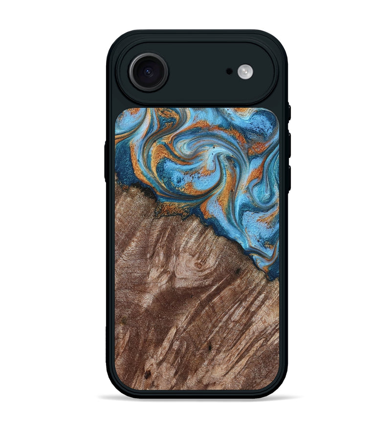 iPhone 17 Air Wood Phone Case - Kaylen (Teal & Gold, 787205)