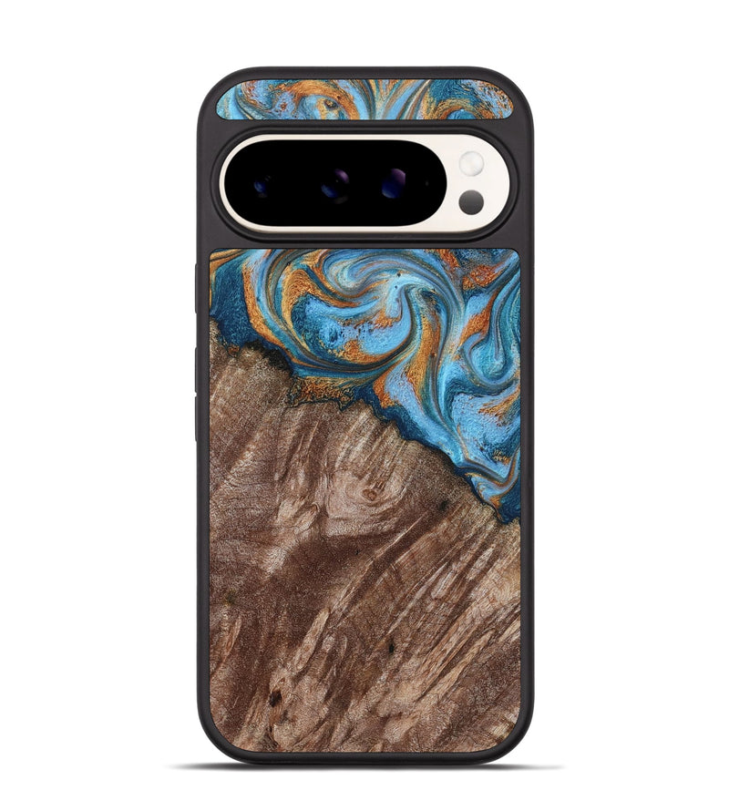 Pixel 9 Pro Wood Phone Case - Kaylen (Teal & Gold, 787205)