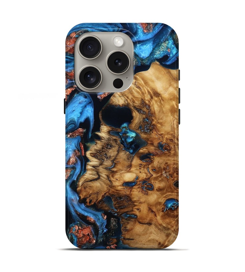 iPhone 16 Pro Wood Live Edge Phone Case - Leon (Teal & Gold, 787420)