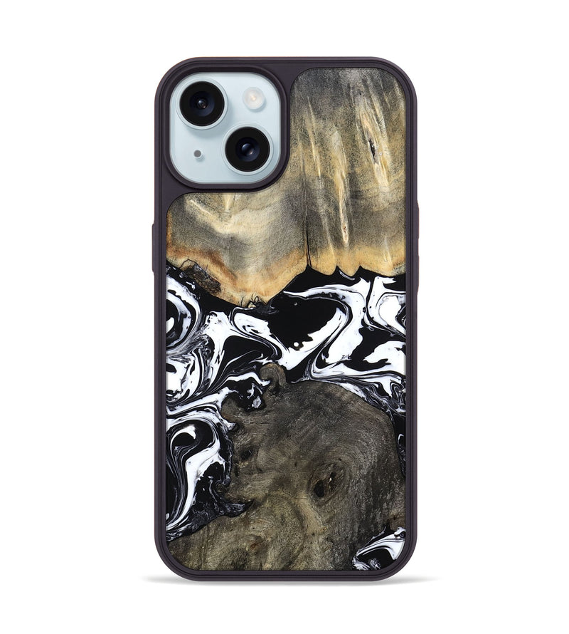 iPhone 15 Wood Phone Case - Ishaan (Black & White, 787446)