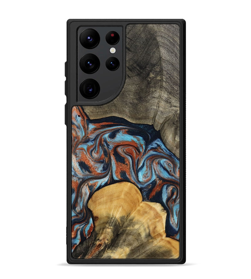 Galaxy S22 Ultra Wood Phone Case - Mertie (Teal & Gold, 787461)