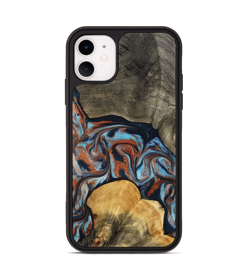 iPhone 11 Wood Phone Case - Mertie (Teal & Gold, 787461)