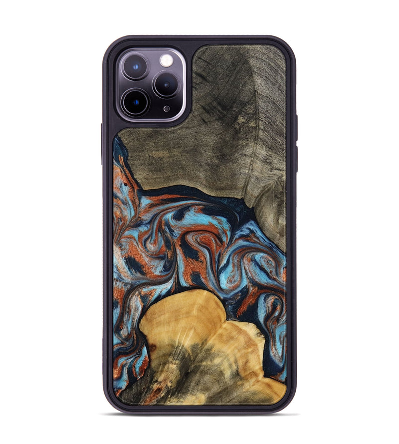 iPhone 11 Pro Max Wood Phone Case - Mertie (Teal & Gold, 787461)
