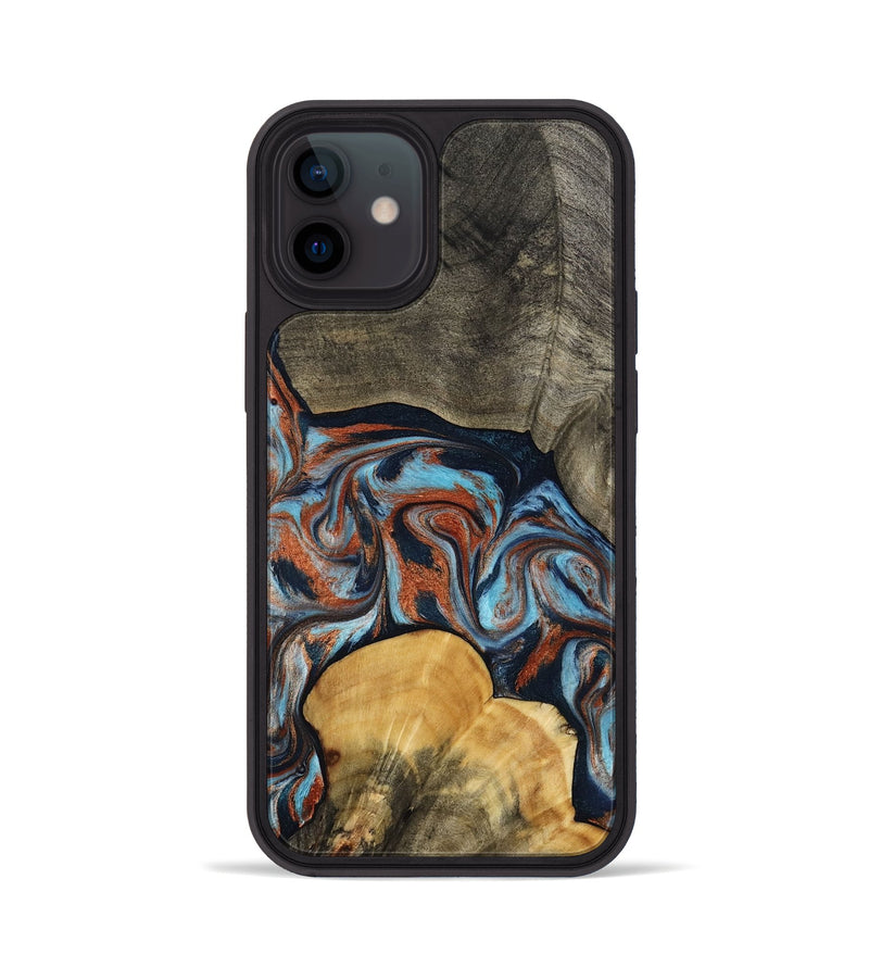 iPhone 12 Wood Phone Case - Mertie (Teal & Gold, 787461)