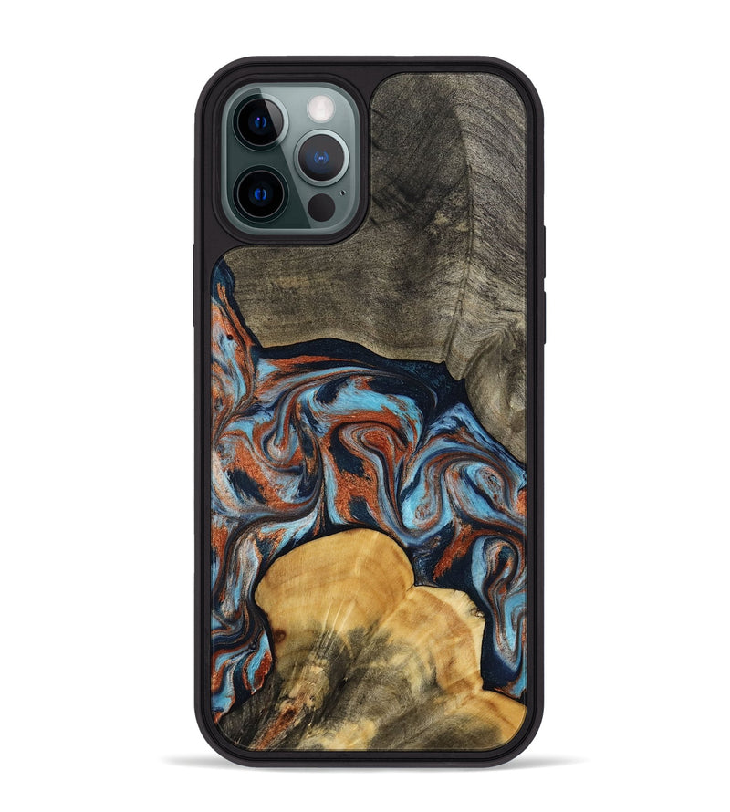 iPhone 12 Pro Max Wood Phone Case - Mertie (Teal & Gold, 787461)