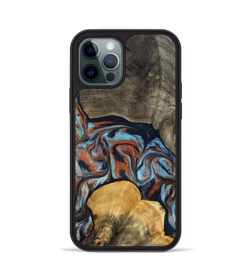 iPhone 12 Pro Wood Phone Case - Mertie (Teal & Gold, 787461)