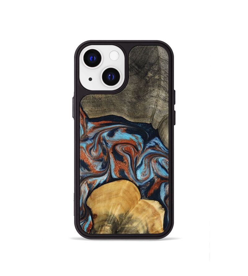 iPhone 13 mini Wood Phone Case - Mertie (Teal & Gold, 787461)
