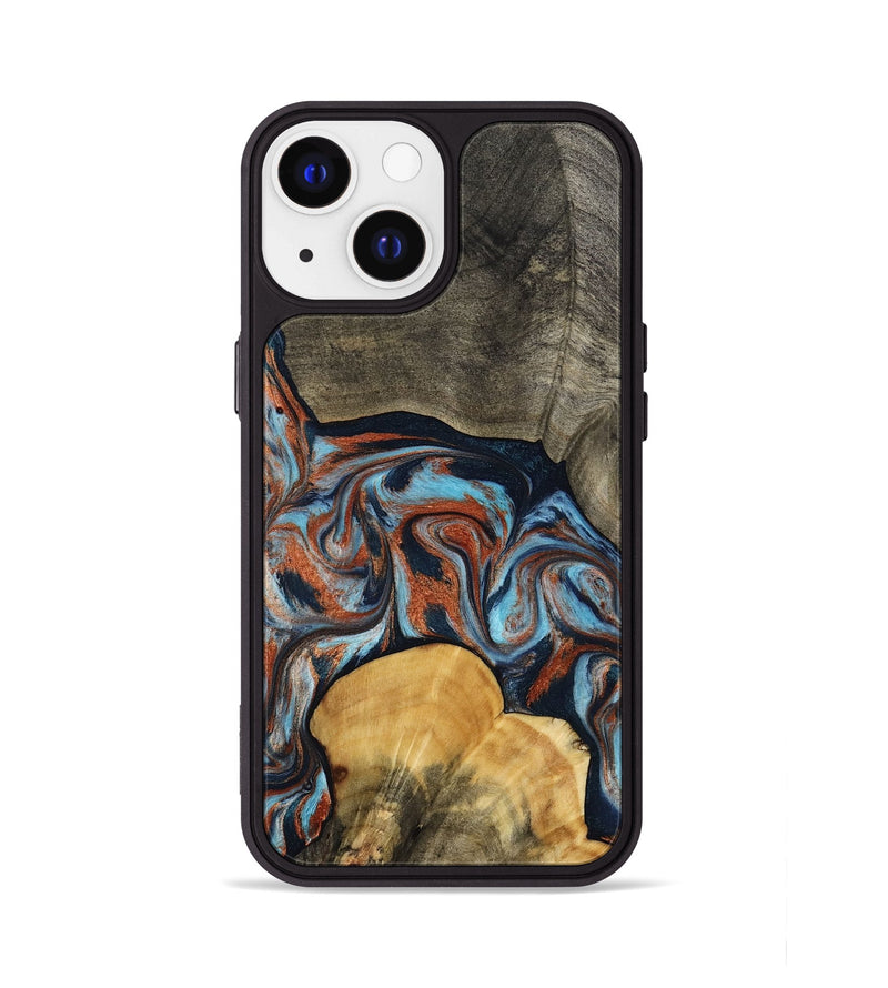 iPhone 13 Wood Phone Case - Mertie (Teal & Gold, 787461)