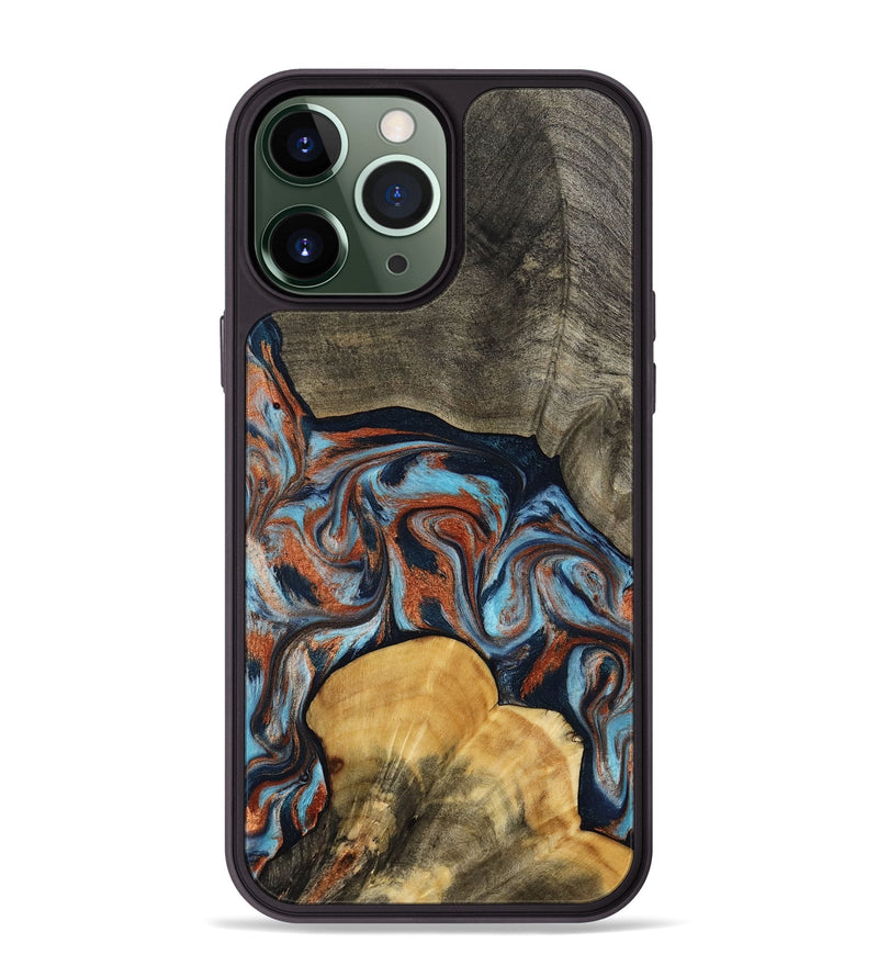 iPhone 13 Pro Max Wood Phone Case - Mertie (Teal & Gold, 787461)