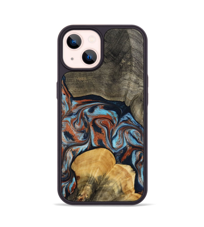 iPhone 14 Wood Phone Case - Mertie (Teal & Gold, 787461)