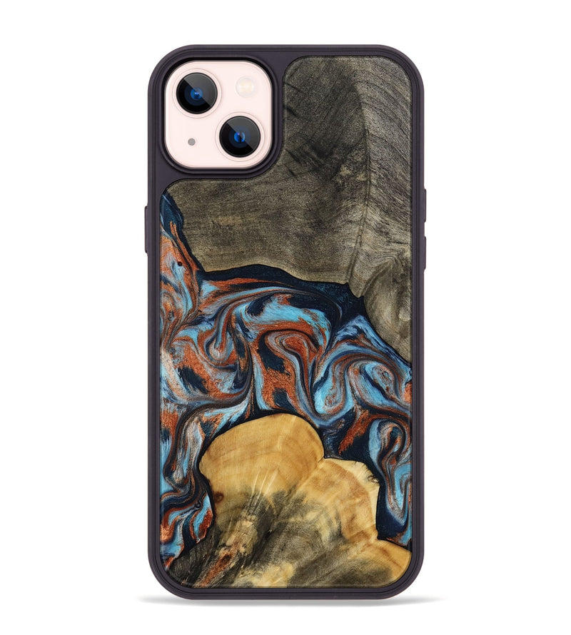 iPhone 14 Plus Wood Phone Case - Mertie (Teal & Gold, 787461)