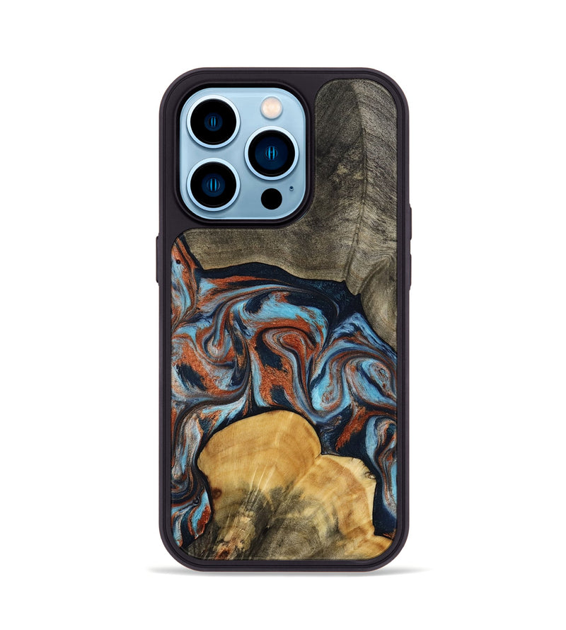 iPhone 14 Pro Wood Phone Case - Mertie (Teal & Gold, 787461)