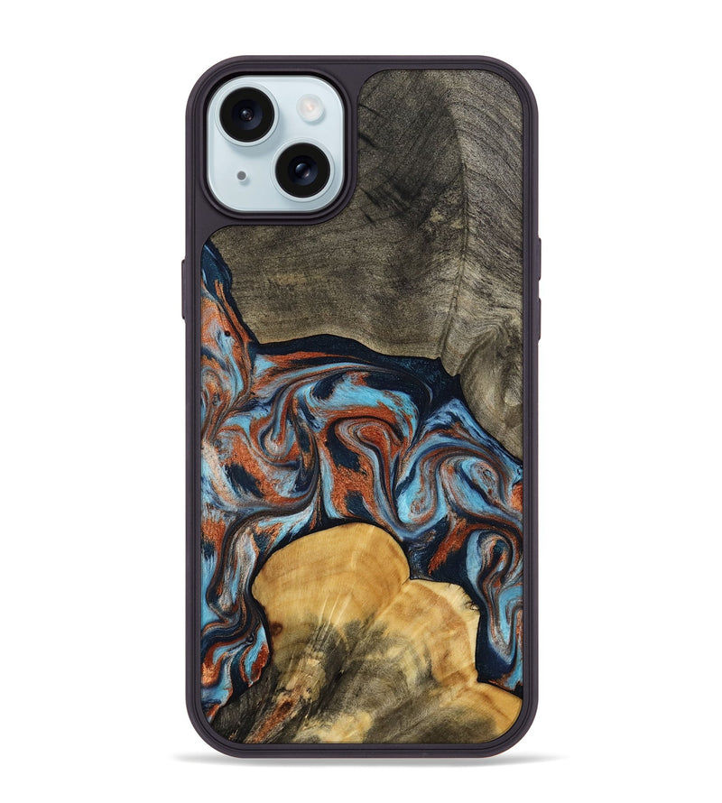 iPhone 15 Plus Wood Phone Case - Mertie (Teal & Gold, 787461)