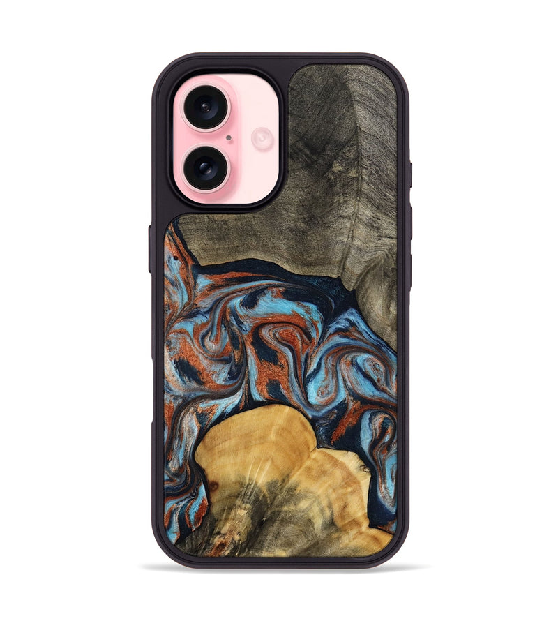 iPhone 16 Wood Phone Case - Mertie (Teal & Gold, 787461)