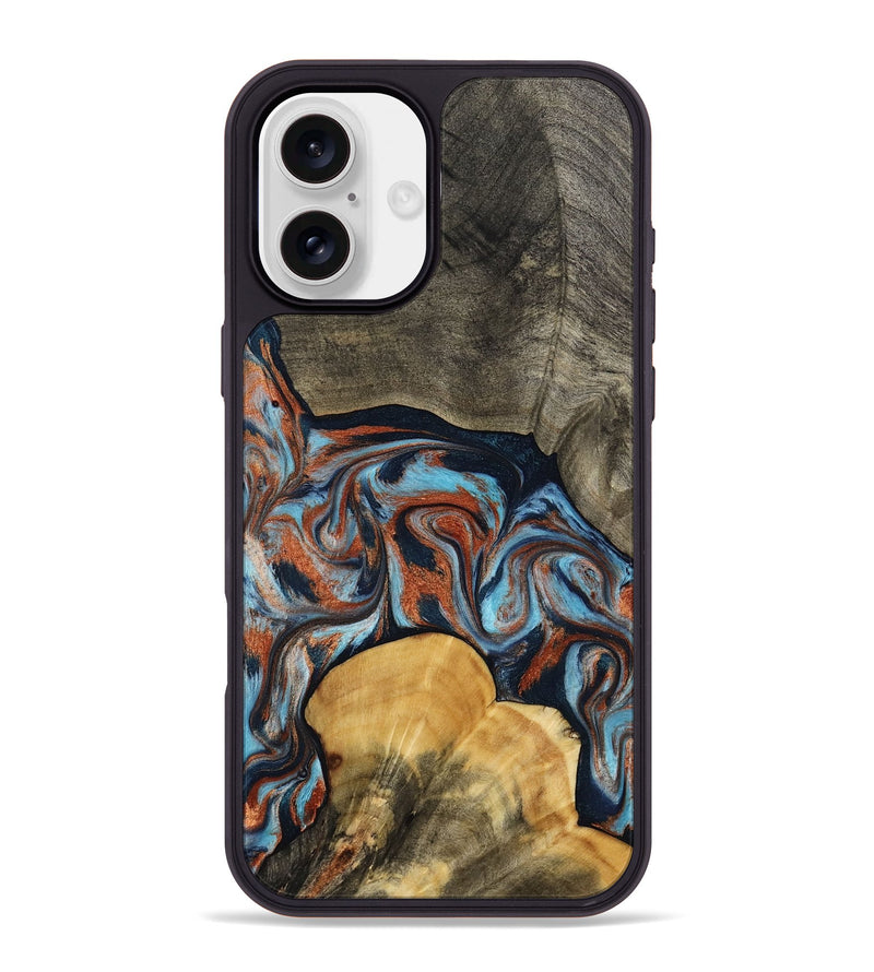 iPhone 16 Plus Wood Phone Case - Mertie (Teal & Gold, 787461)