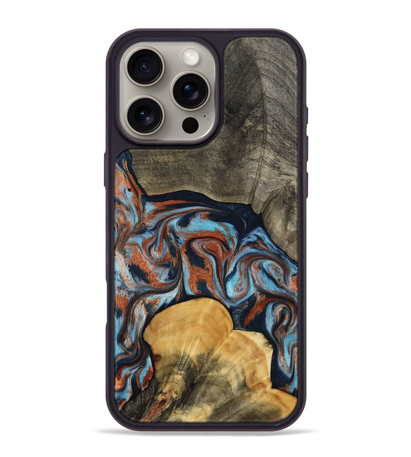 iPhone 16 Pro Max Wood Phone Case - Mertie (Teal & Gold, 787461)