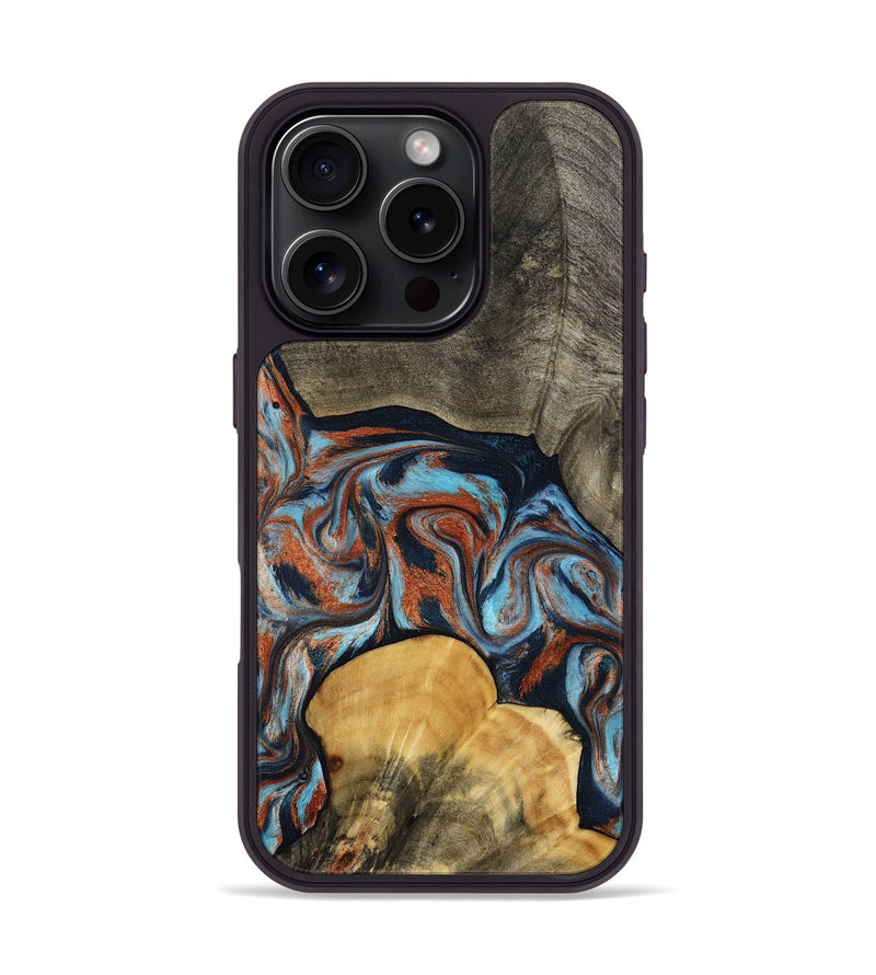iPhone 16 Pro Wood Phone Case - Mertie (Teal & Gold, 787461)