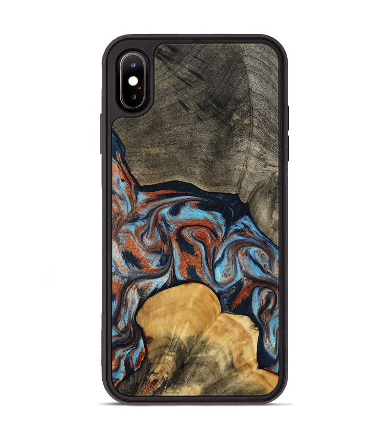 iPhone Xs Max Wood Phone Case - Mertie (Teal & Gold, 787461)
