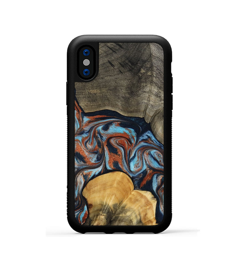 iPhone Xs Wood Phone Case - Mertie (Teal & Gold, 787461)