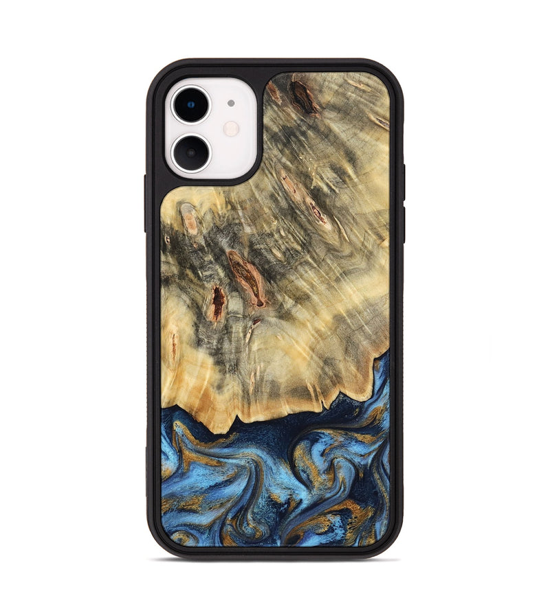 iPhone 11 Wood Phone Case - Mira (Teal & Gold, 787465)