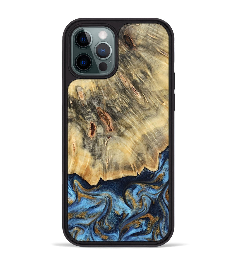 iPhone 12 Pro Max Wood Phone Case - Mira (Teal & Gold, 787465)