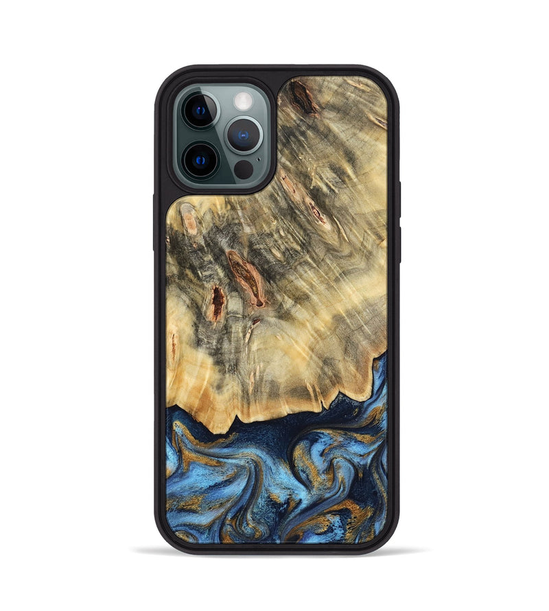 iPhone 12 Pro Wood Phone Case - Mira (Teal & Gold, 787465)