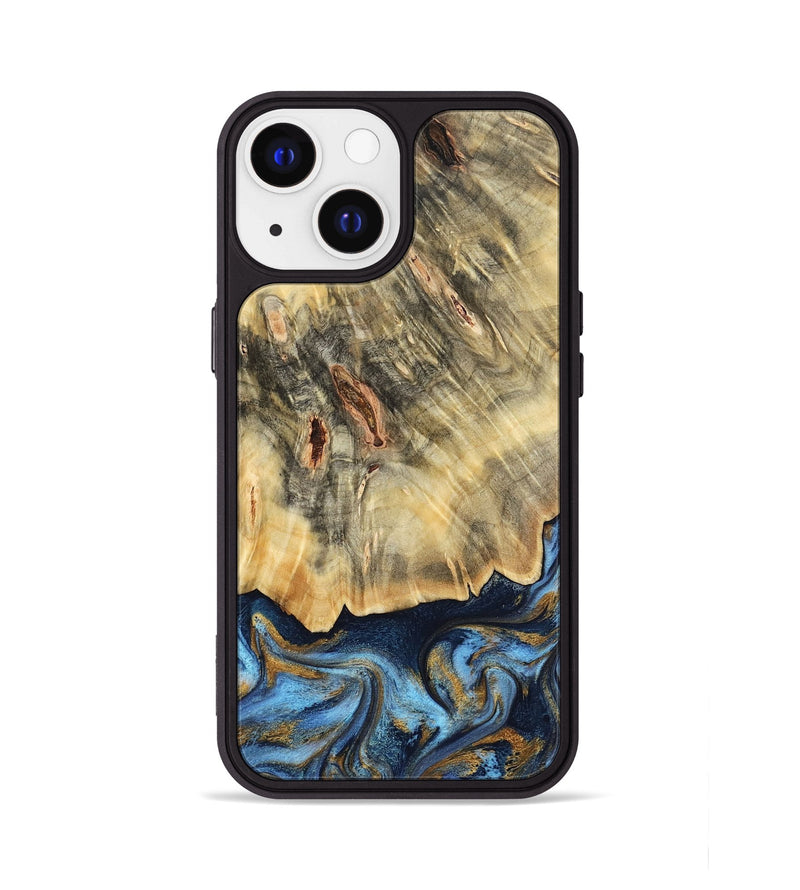 iPhone 13 Wood Phone Case - Mira (Teal & Gold, 787465)