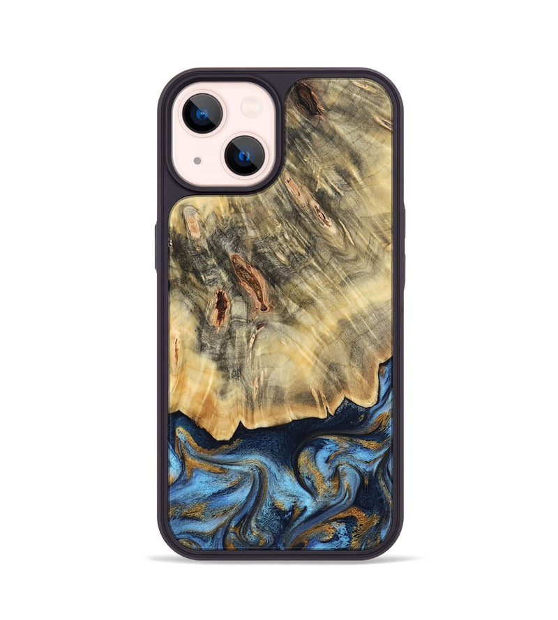 iPhone 14 Wood Phone Case - Mira (Teal & Gold, 787465)