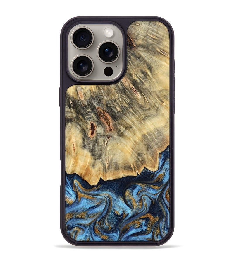 iPhone 16 Pro Max Wood Phone Case - Mira (Teal & Gold, 787465)