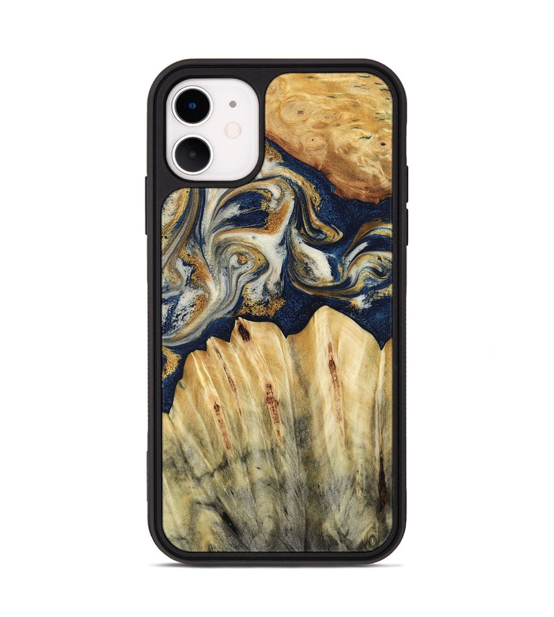 iPhone 11 Wood Phone Case - Judi (Teal & Gold, 787488)