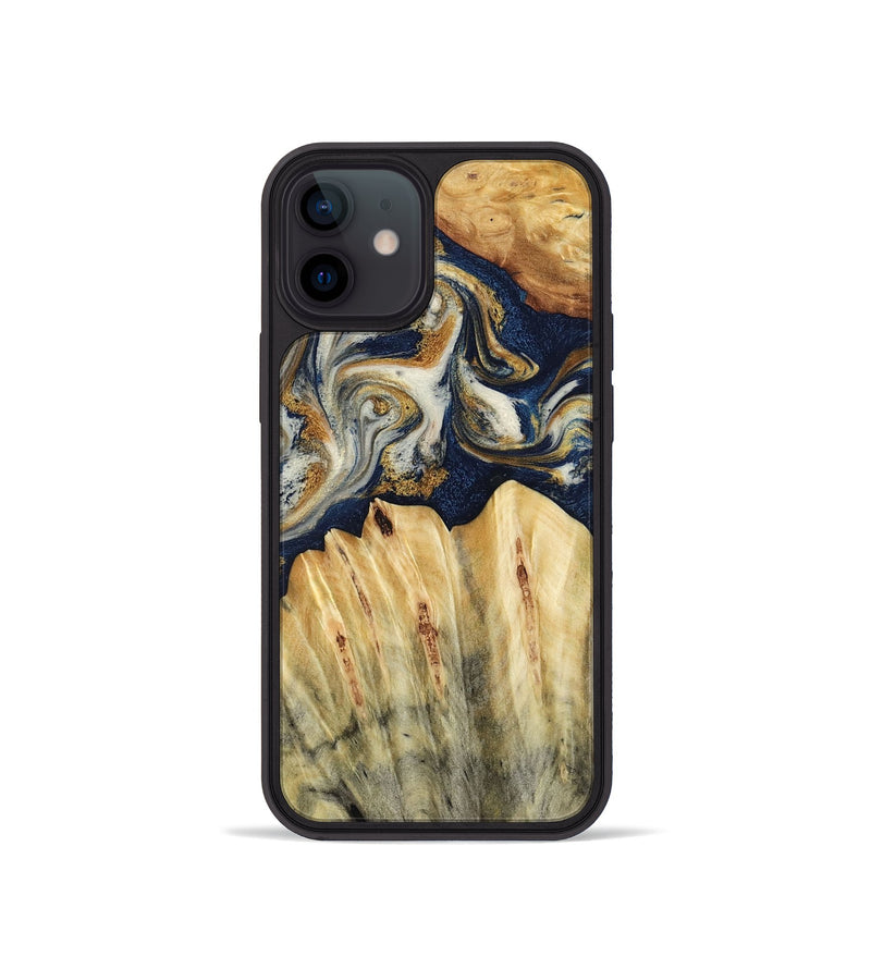 iPhone 12 mini Wood Phone Case - Judi (Teal & Gold, 787488)