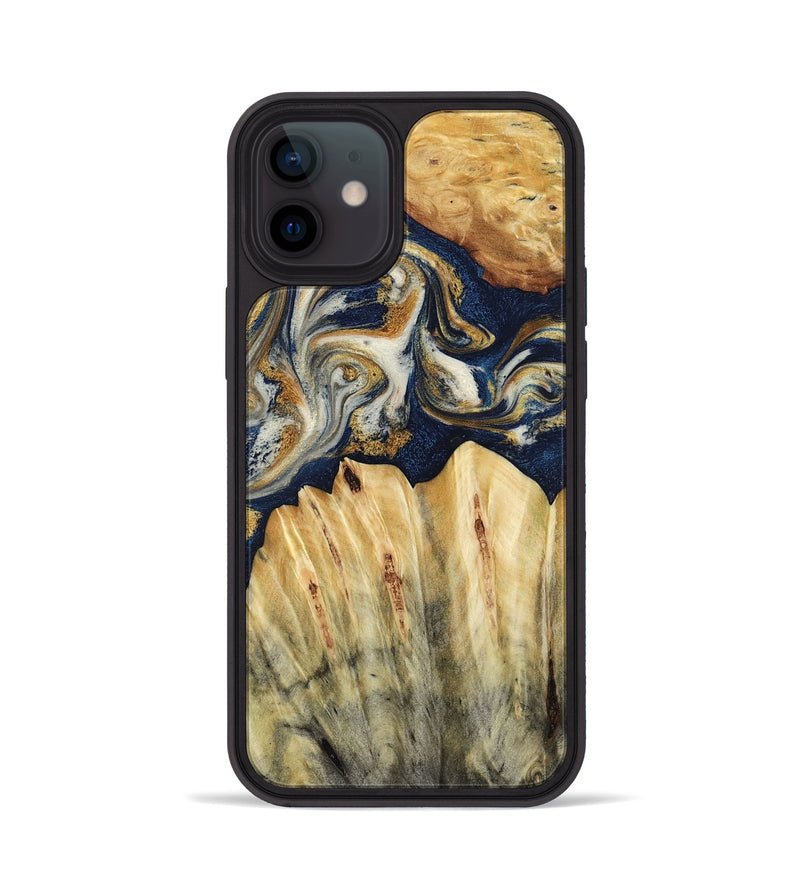 iPhone 12 Wood Phone Case - Judi (Teal & Gold, 787488)