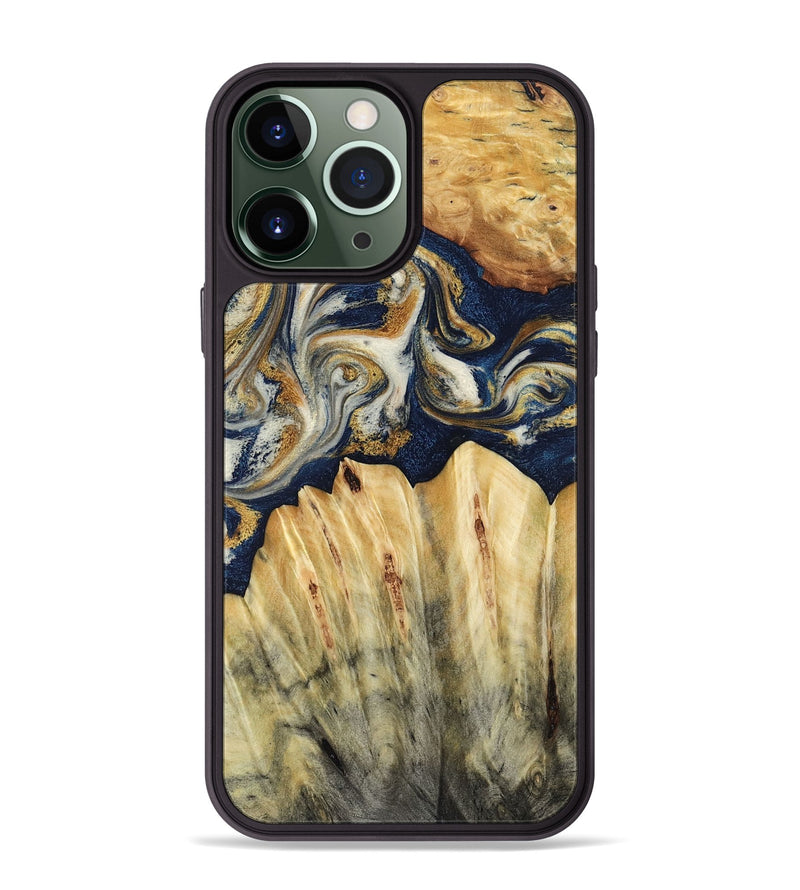 iPhone 13 Pro Max Wood Phone Case - Judi (Teal & Gold, 787488)