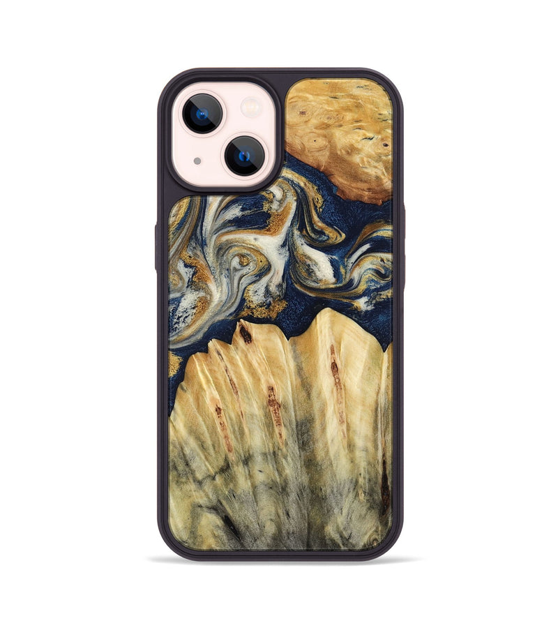 iPhone 14 Wood Phone Case - Judi (Teal & Gold, 787488)