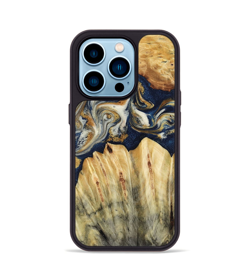 iPhone 14 Pro Wood Phone Case - Judi (Teal & Gold, 787488)
